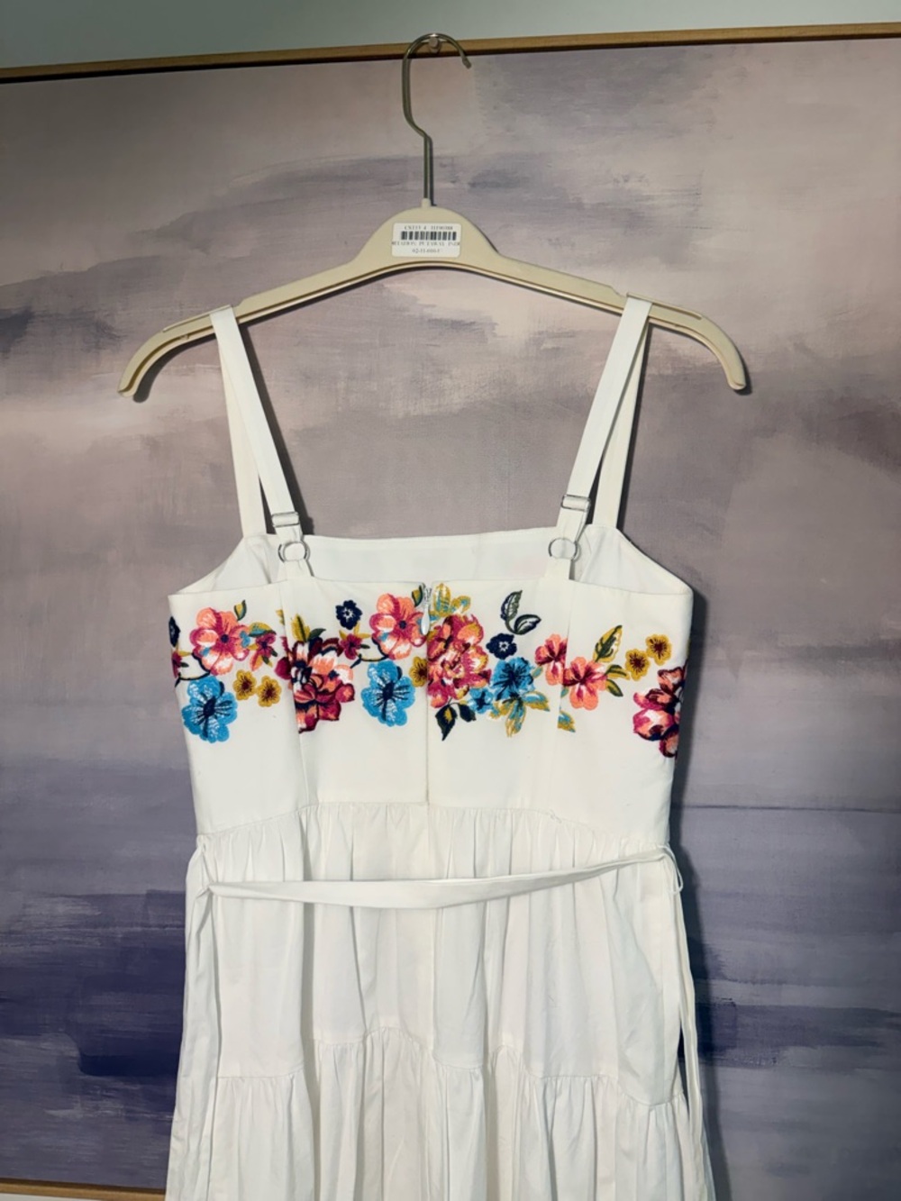 White Floral Embroidered Tiered Midi Sundress - Picture 5 of 7